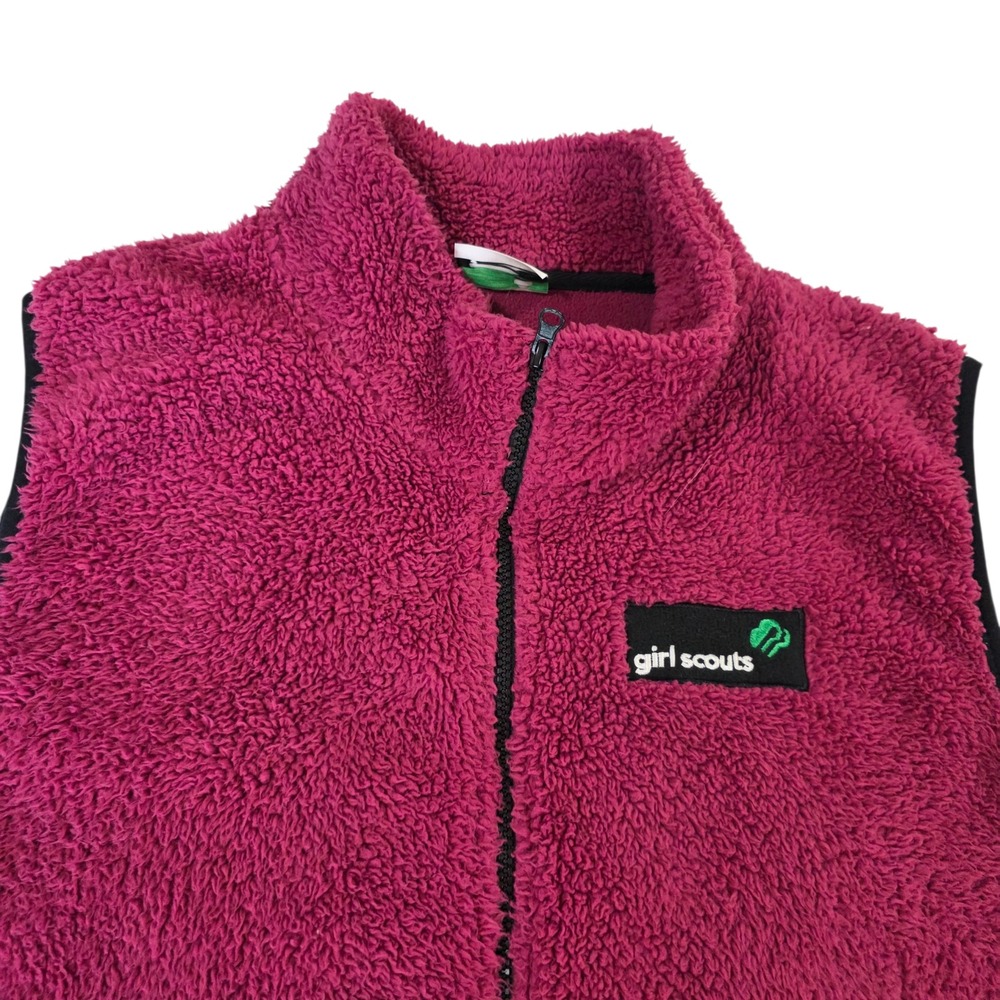 Girl Scouts Sherpa Vest Womens Magenta 2X Full Zip Fleece Side Body Warmer Coat